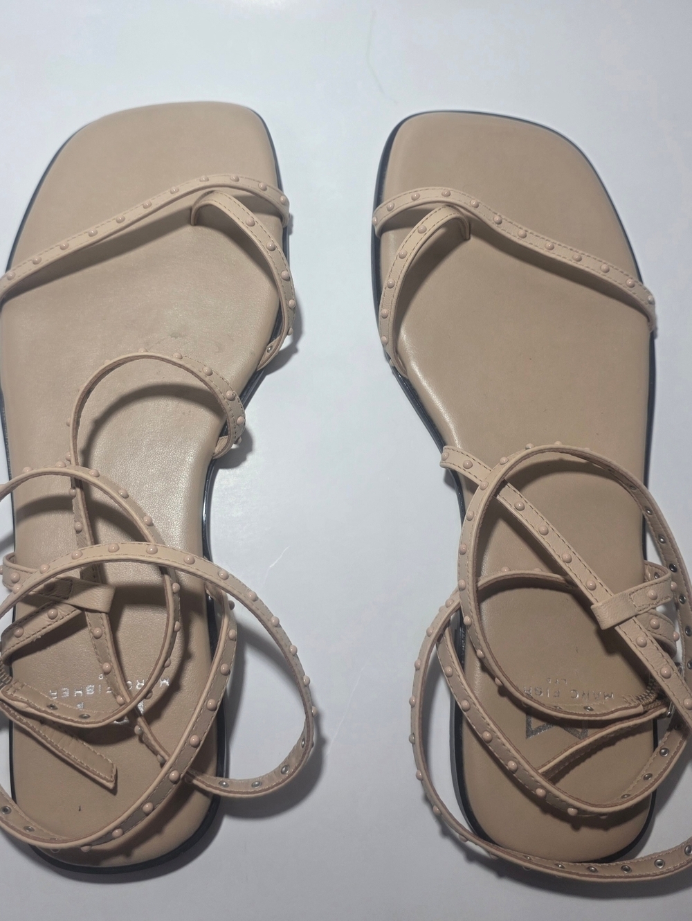 Marc Fisher LTD Leather Ankle Strap Sandals Nude Beige Studded Size 7.5 - Picture 3 of 5